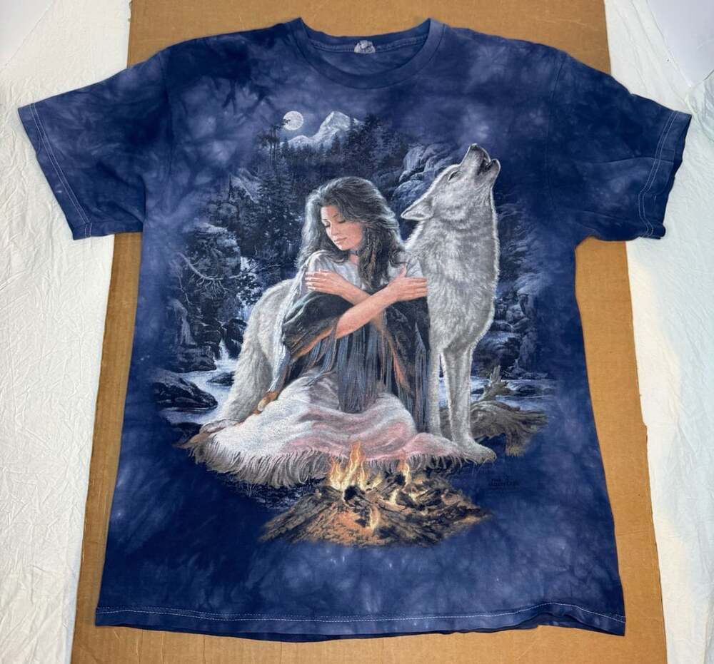 Delta Native American Woman Wolf Fire Tie Dye T-Shirt Size XL